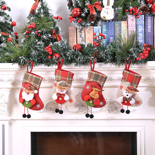 Santa, Reindeer, Snowman, and Polar Bear stockings along with decorative gnomes